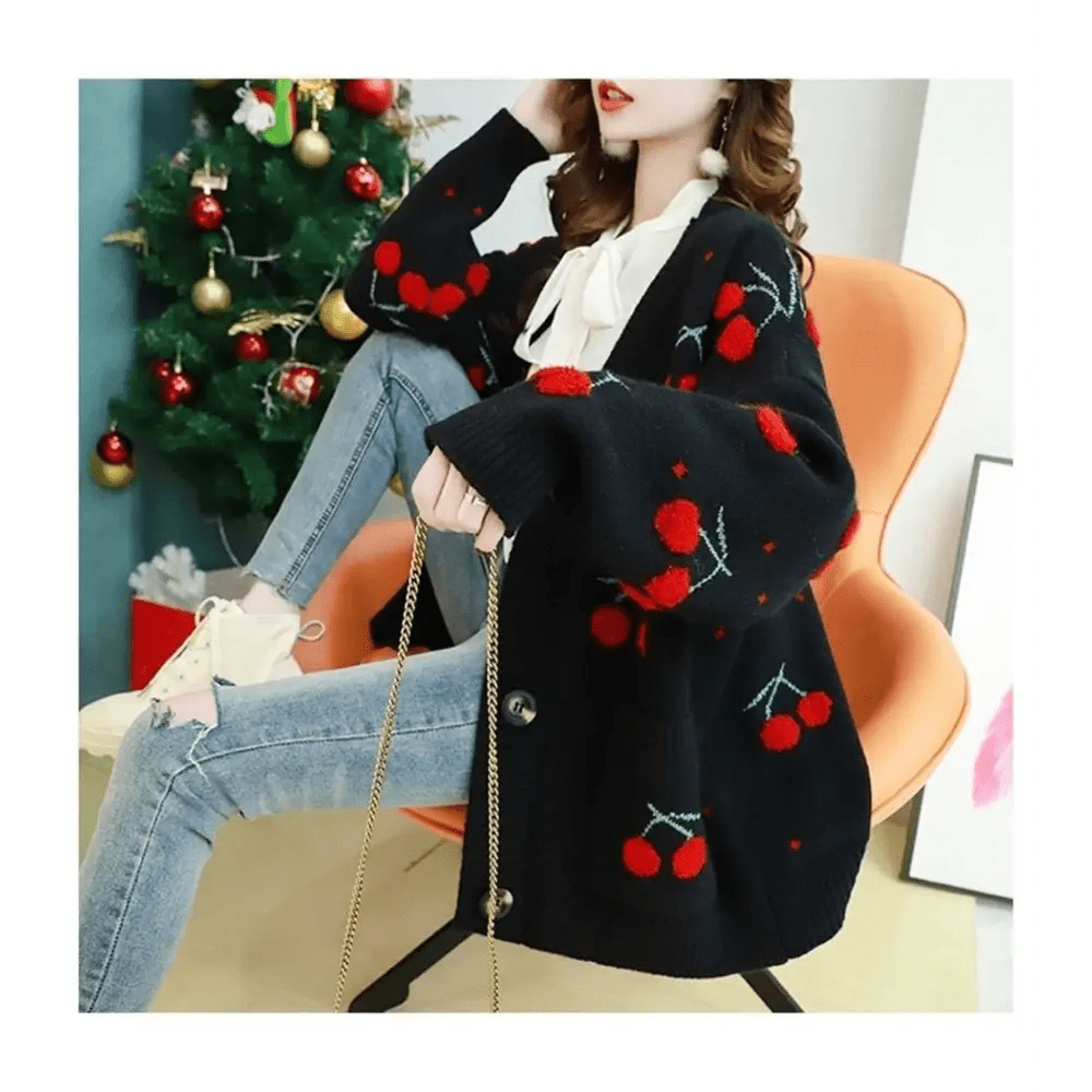 Cherry Cardigan with Adorable Embroidery and Luxurious Knit Material - Cosparty