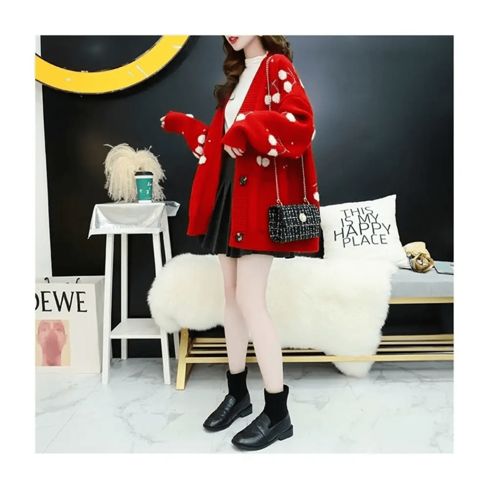 Cherry Cardigan with Adorable Embroidery and Luxurious Knit Material - Cosparty
