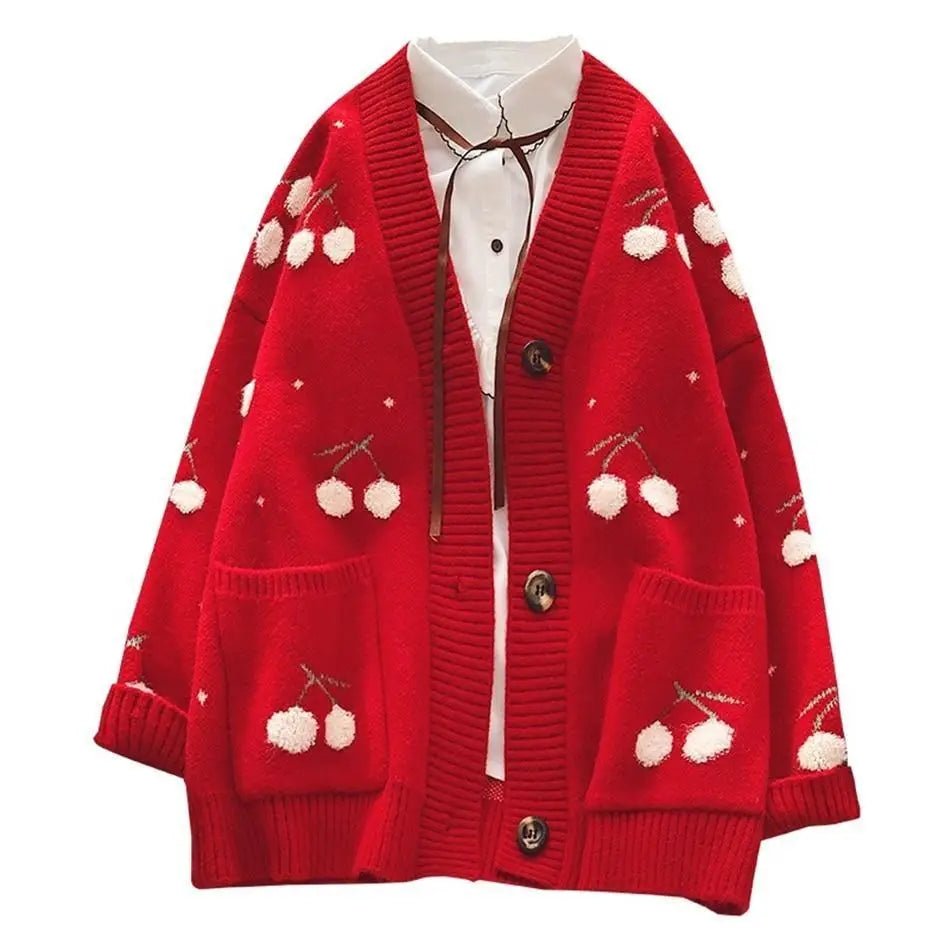 Cherry Cardigan with Adorable Embroidery and Luxurious Knit Material - Cosparty
