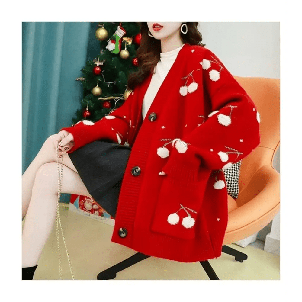Cherry Cardigan with Adorable Embroidery and Luxurious Knit Material - Cosparty