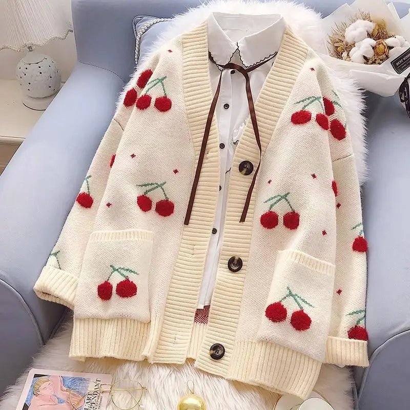 Cherry Cardigan with Adorable Embroidery and Luxurious Knit Material - Cosparty