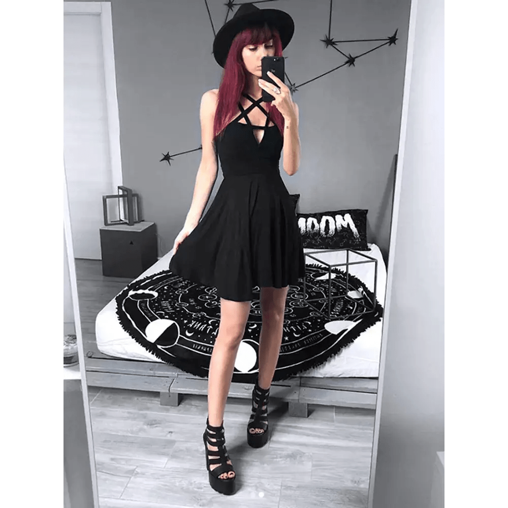Chic Pentagram Harness Dress for a Gothic Summer Look - Cosparty