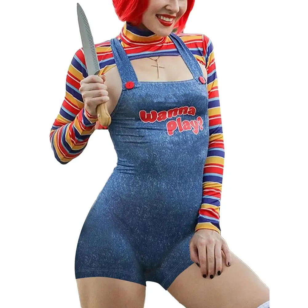 Chucky Doll Inspired Adult Onesie Cosplay Costume Set - Shorts Style / S - costume