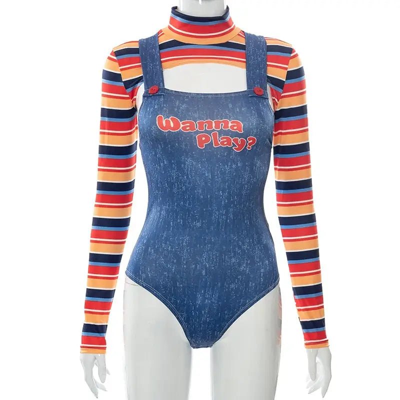 Chucky Doll Inspired Adult Onesie Cosplay Costume Set - Cosparty