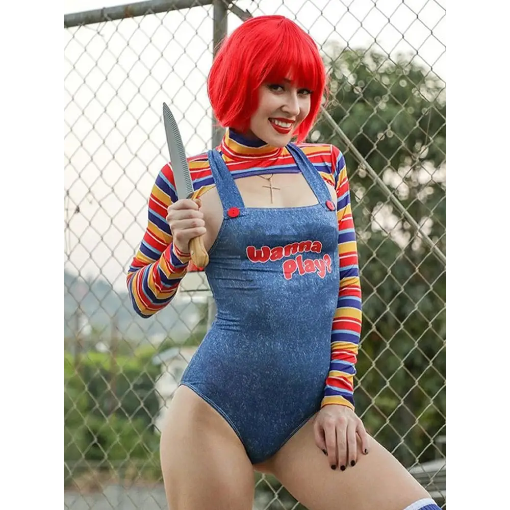 Chucky Doll Inspired Adult Onesie Cosplay Costume Set - costume