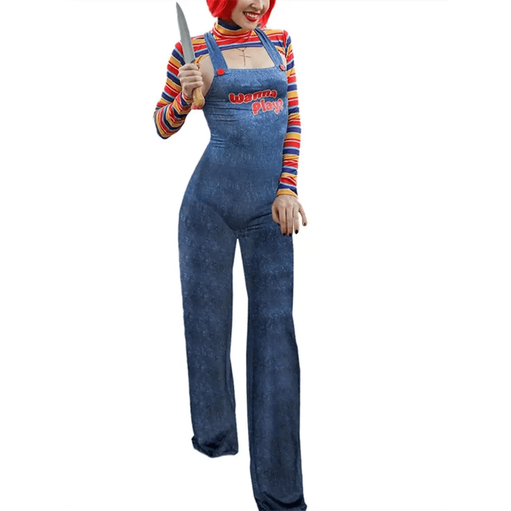 Chucky Doll Inspired Adult Onesie Cosplay Costume Set - Cosparty