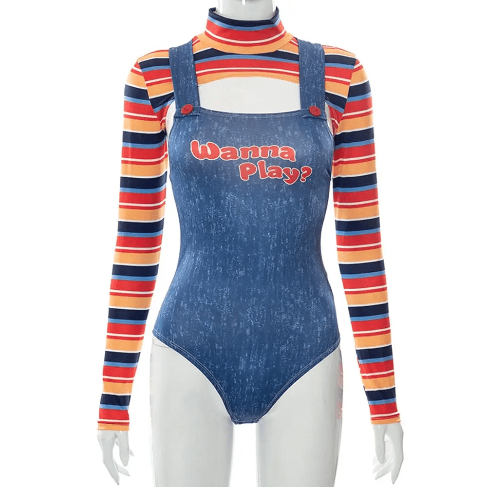 Chucky Doll Inspired Adult Onesie Cosplay Costume Set - Cosparty