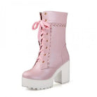 Chunky Ankle Booties with Lace Trim and Leopard Print Lining - Cosparty