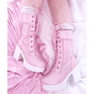 Chunky Ankle Booties with Lace Trim and Leopard Print Lining - Cosparty