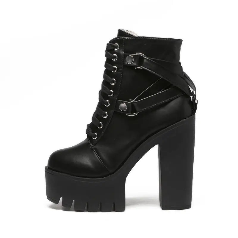 Chunky Biker Ankle Boots in High - Quality Vegan Leather - Cosparty