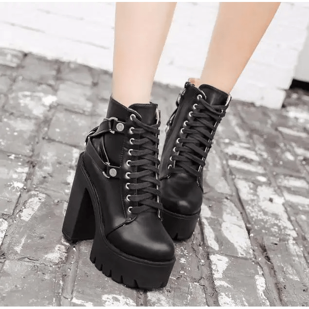 Chunky Biker Ankle Boots in High - Quality Vegan Leather - Cosparty