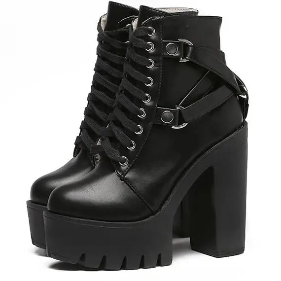Chunky Biker Ankle Boots in High - Quality Vegan Leather - Cosparty