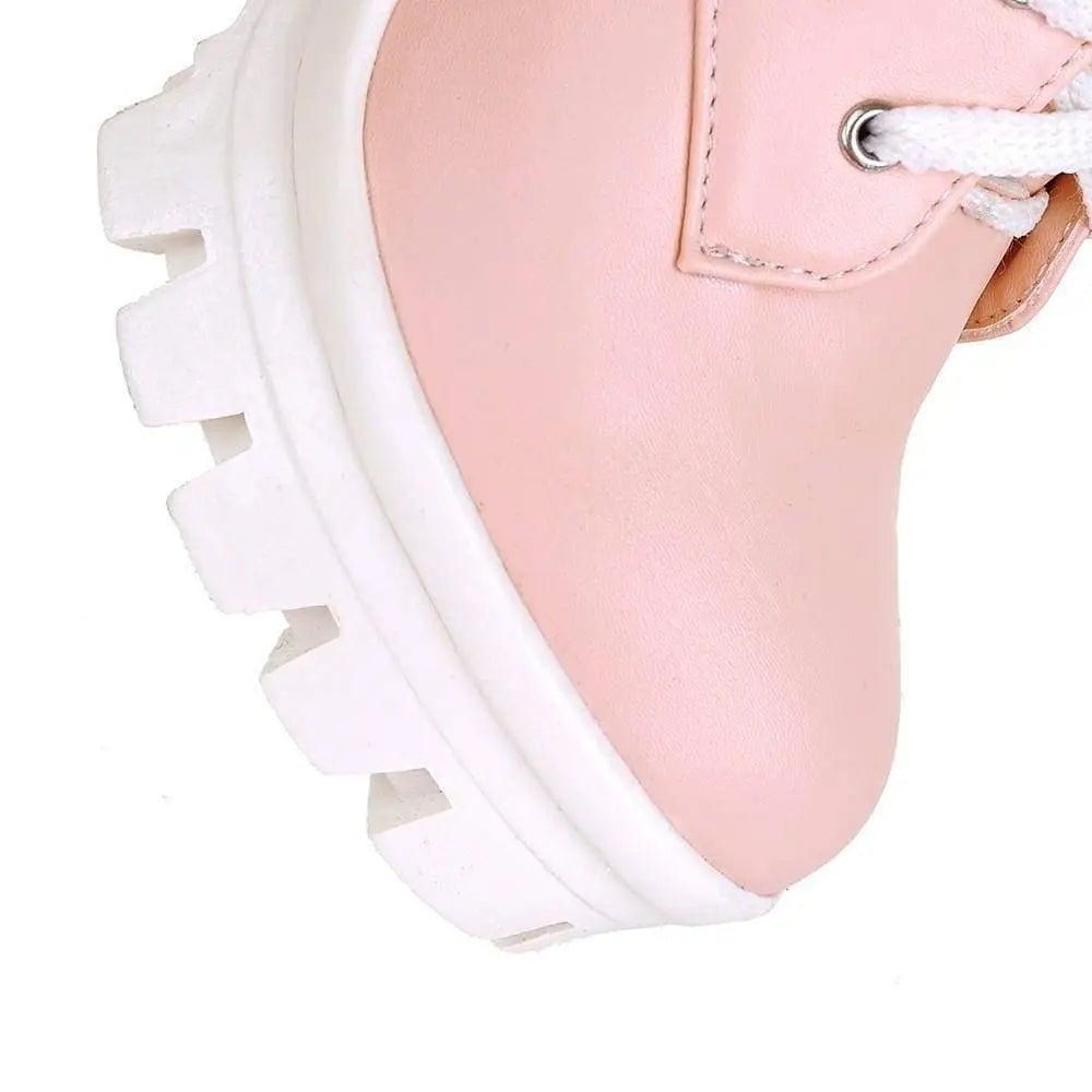 Chunky Square Heel Ankle Boots with Beautiful White Laces in Vegan Leather - Cosparty