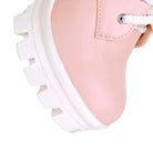 Chunky Square Heel Ankle Boots with Beautiful White Laces in Vegan Leather - Cosparty