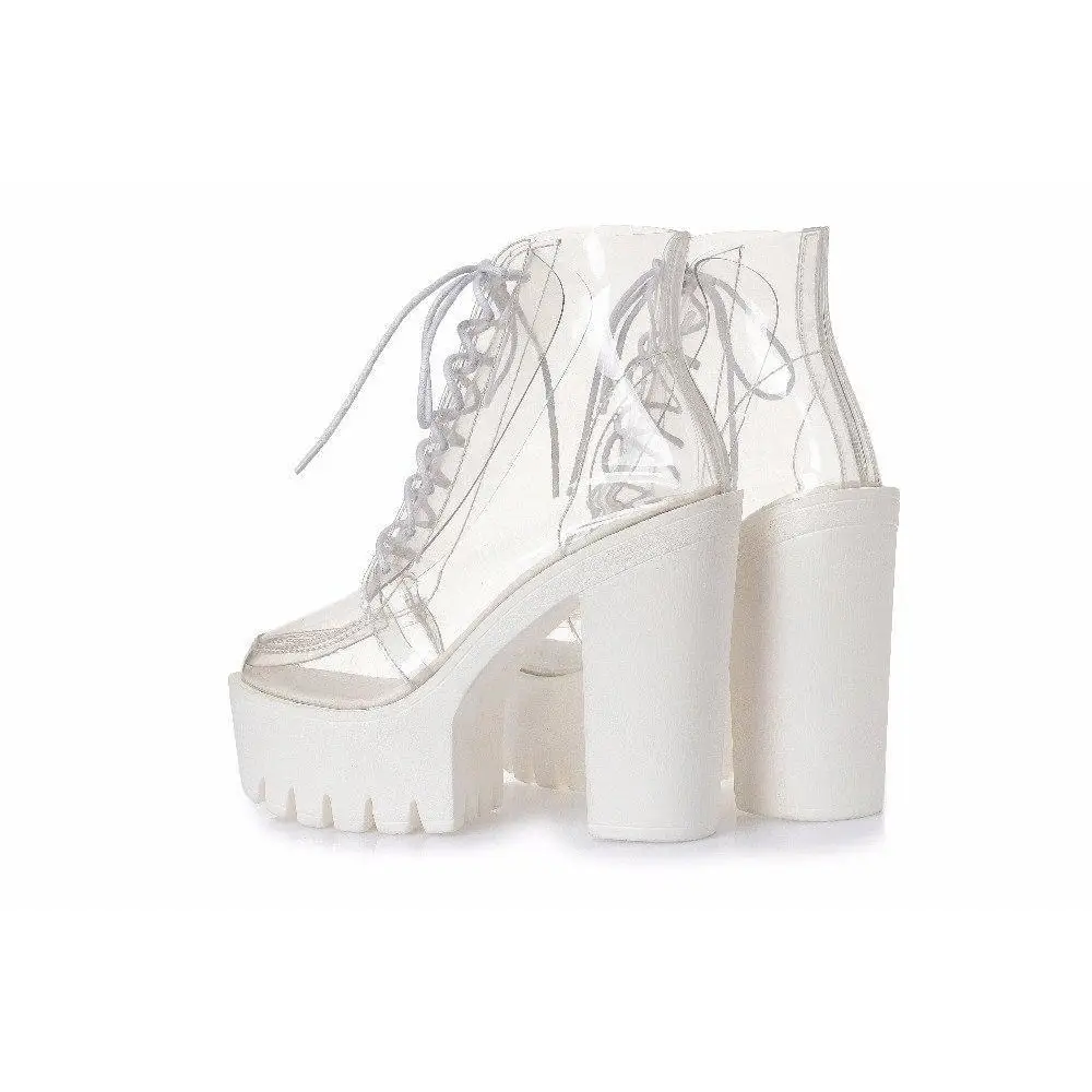 Chunky Square-Heeled Baby Doll Ankle Boots with Clear TPU Upper - shoes