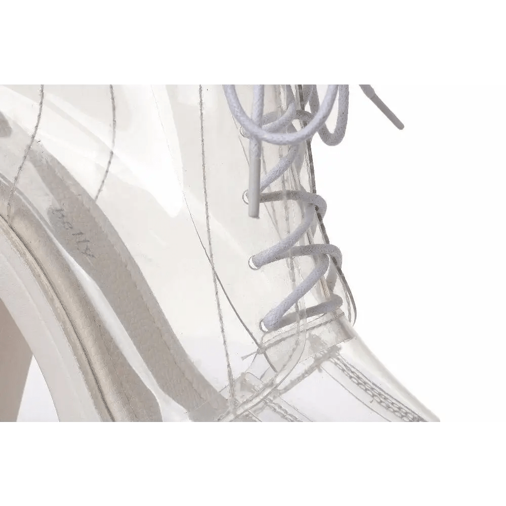 Chunky Square - Heeled Baby Doll Ankle Boots with Clear TPU Upper - Cosparty