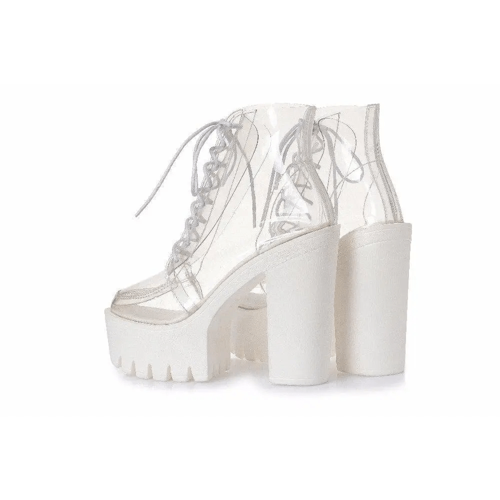 Chunky Square - Heeled Baby Doll Ankle Boots with Clear TPU Upper - Cosparty
