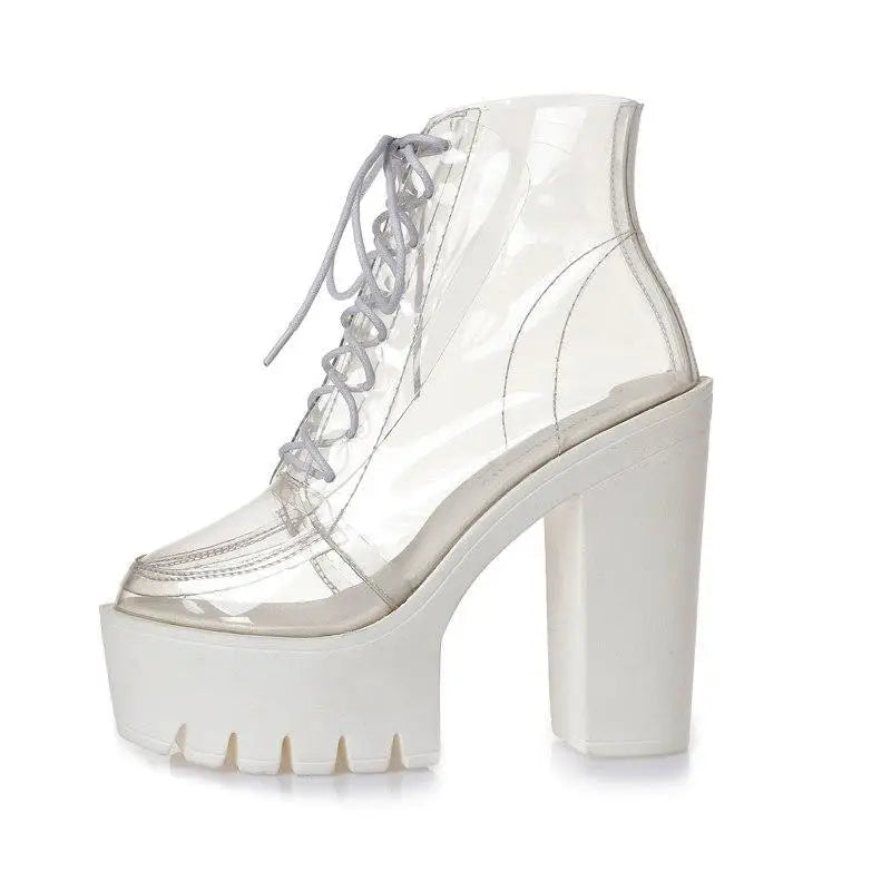 Chunky Square-Heeled Baby Doll Ankle Boots with Clear TPU Upper - shoes