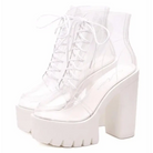 Chunky Square-Heeled Baby Doll Ankle Boots with Clear TPU Upper - shoes