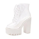 Chunky Square - Heeled Baby Doll Ankle Boots with Clear TPU Upper - Cosparty