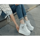 Chunky Wedge Platform Sneakers with Studs and Skull Zippers - Cosparty