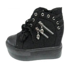 Chunky Wedge Platform Sneakers with Studs and Skull Zippers - Shoes