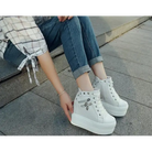 Chunky Wedge Platform Sneakers with Studs and Skull Zippers - Shoes