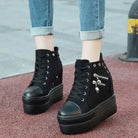 Chunky Wedge Platform Sneakers with Studs and Skull Zippers - Cosparty