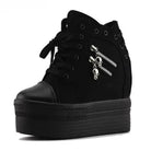Chunky Wedge Platform Sneakers with Studs and Skull Zippers - Cosparty