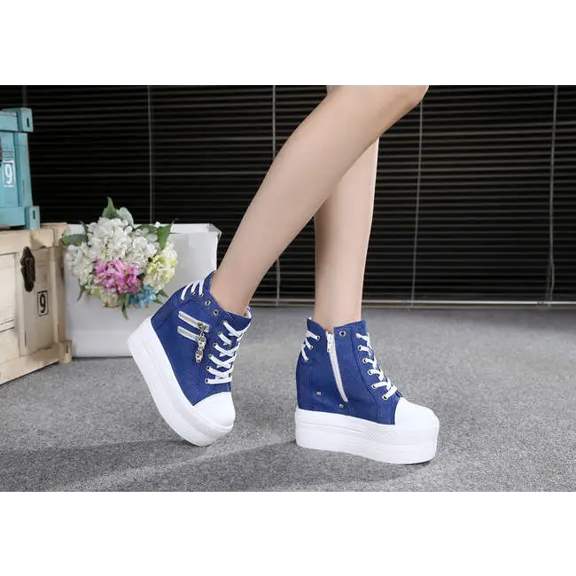 Chunky Wedge Platform Sneakers with Studs and Skull Zippers - Shoes