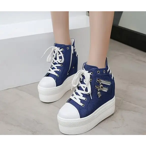 Chunky Wedge Platform Sneakers with Studs and Skull Zippers - Shoes