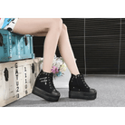 Chunky Wedge Platform Sneakers with Studs and Skull Zippers - Cosparty