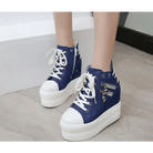 Chunky Wedge Platform Sneakers with Studs and Skull Zippers - Cosparty