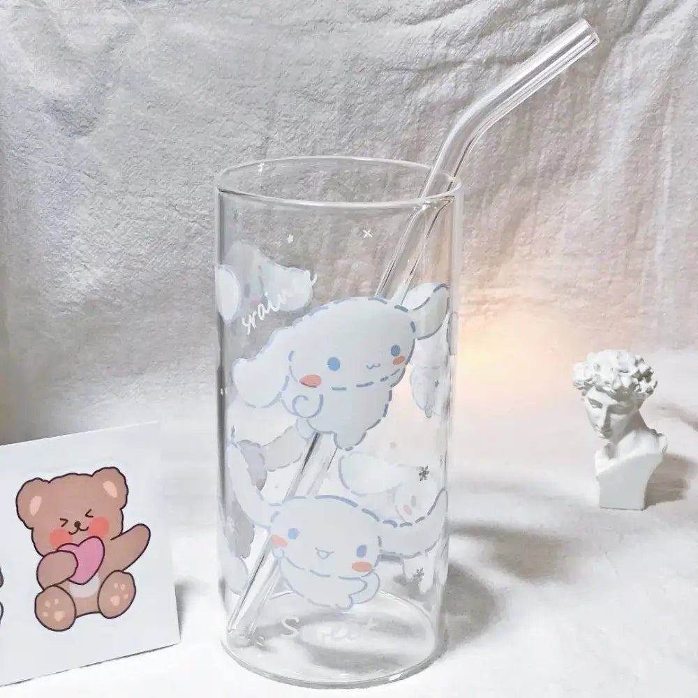 Cinna Pup Glass Featuring Adorable Cinnamoroll Puppy Print - Cosparty