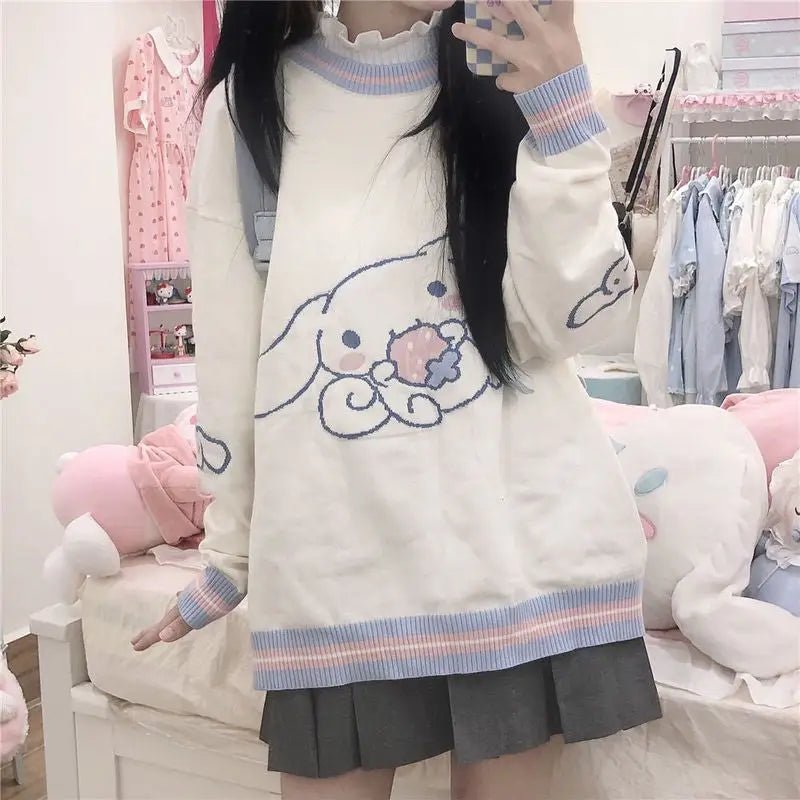 Cinnamoroll Blue and White Pullover Crewneck Hoodie - Cosparty