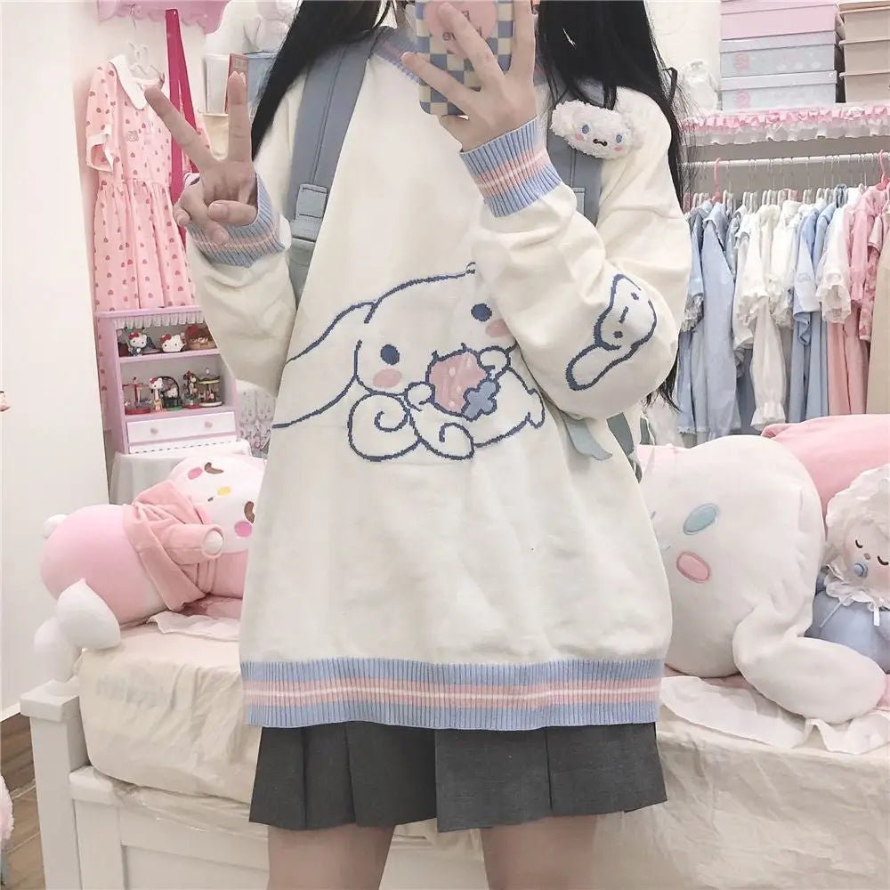 Cinnamoroll Blue and White Pullover Crewneck Hoodie - Cosparty