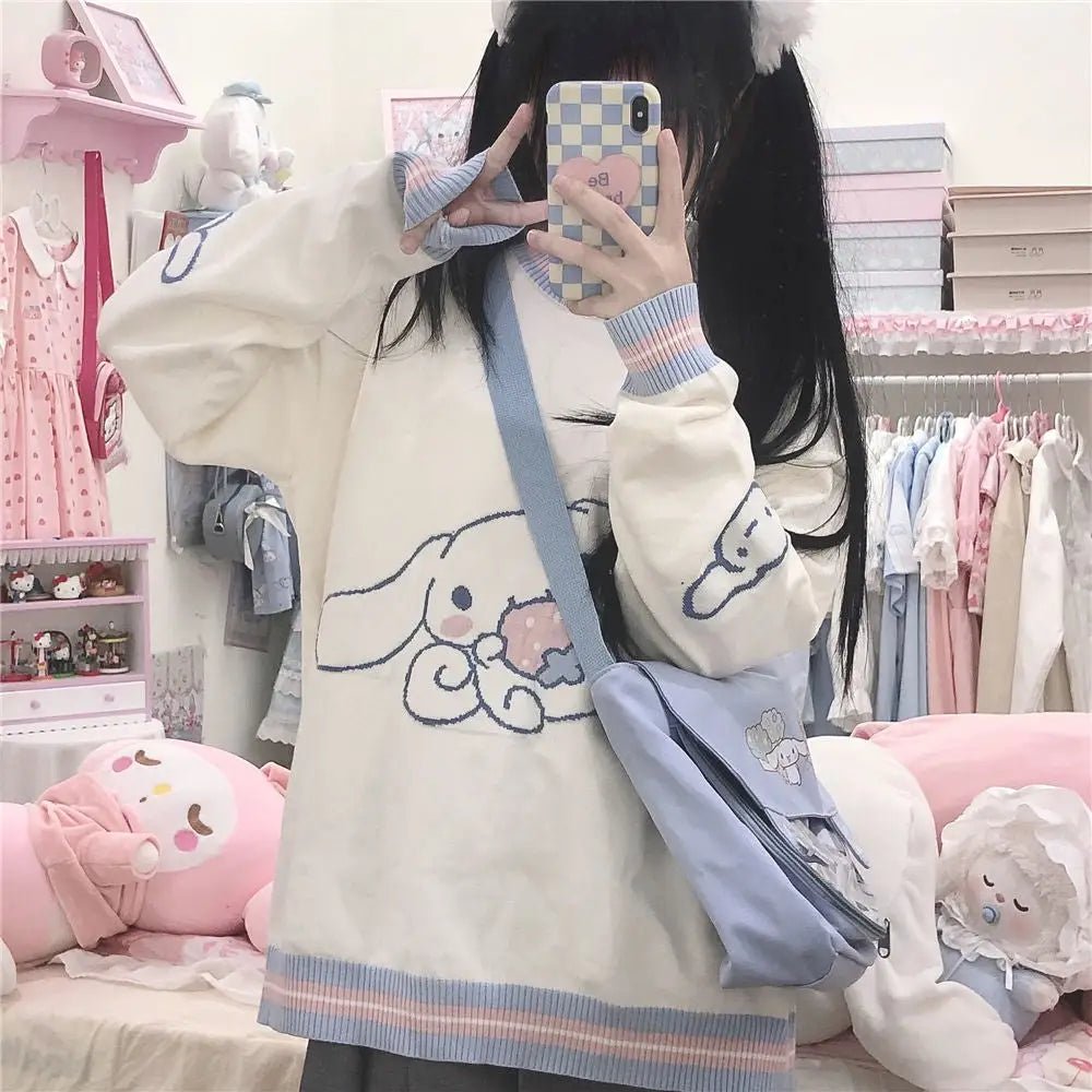 Cinnamoroll Blue and White Pullover Crewneck Hoodie - Cosparty