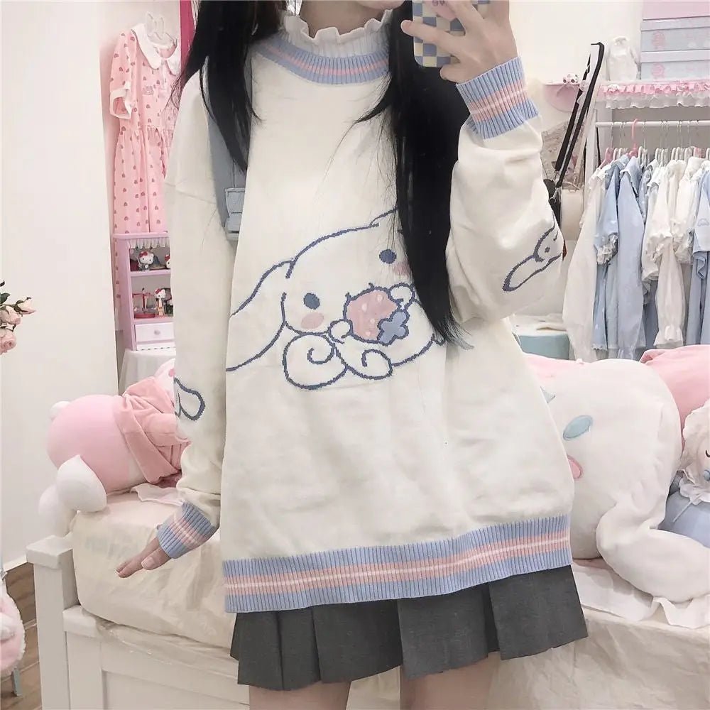 Cinnamoroll Blue and White Pullover Crewneck Hoodie - Cosparty