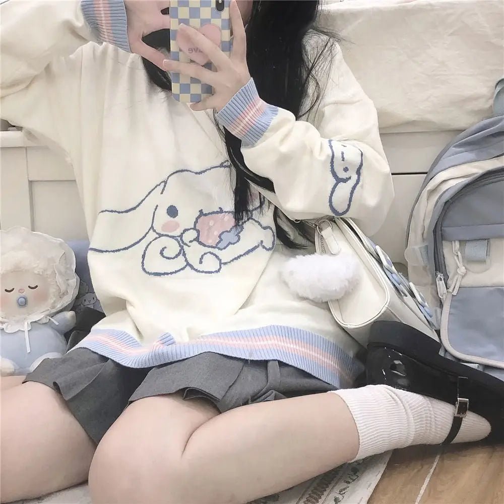 Cinnamoroll Blue and White Pullover Crewneck Hoodie - Cosparty