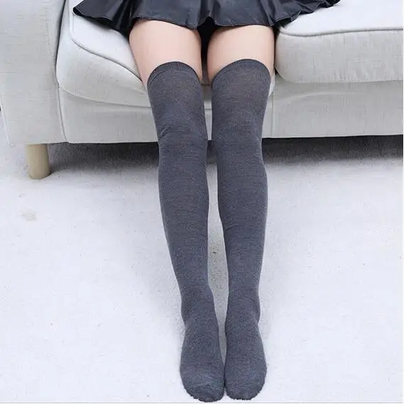 Solid Thigh High Stockings - Dark Grey Stockings - socks