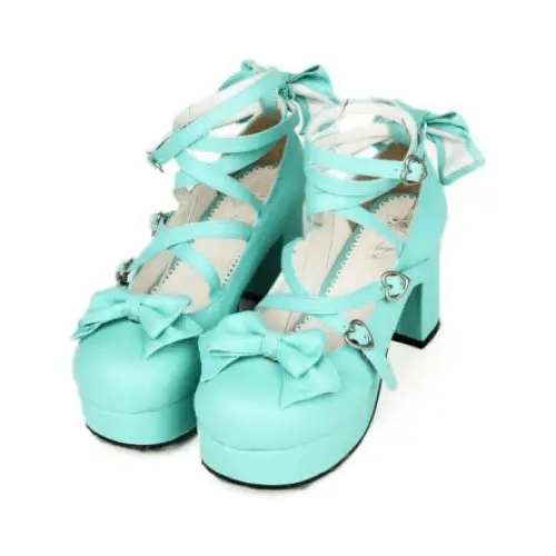 Classic Strappy Wrap - Around Ankle Lolita Shoes with Block Heel - Cosparty