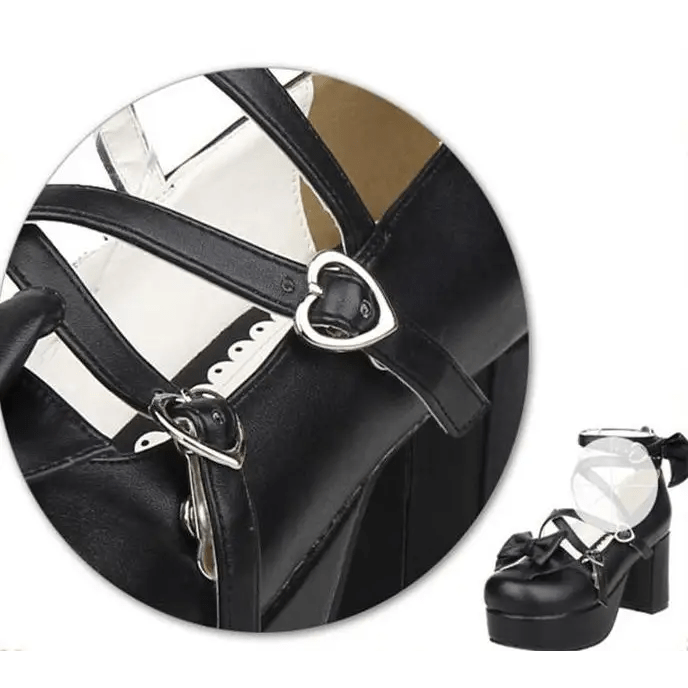 Classic Strappy Wrap - Around Ankle Lolita Shoes with Block Heel - Cosparty