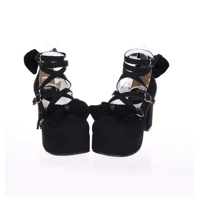 Classic Strappy Wrap - Around Ankle Lolita Shoes with Block Heel - Cosparty