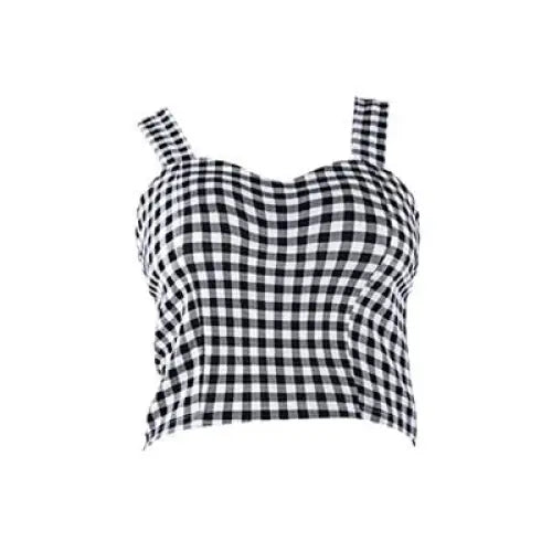 Summer Camisole Crop Top Tank Shirt Belly Plaid Gingham Floral Prints