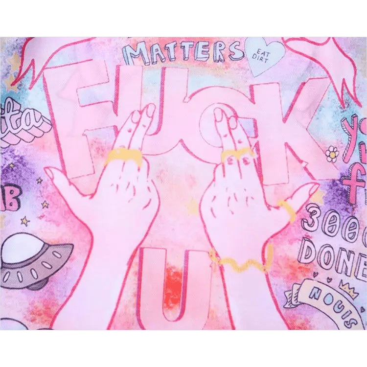 Colorful Harajuku Shirt with Risque Phrases for Kawaii Aesthetic - Cosparty