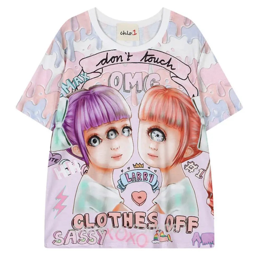 Colorful Harajuku Shirt with Risque Phrases for Kawaii Aesthetic - Cosparty