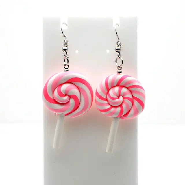 Colorful Polymer Clay Lollipop Rainbow Earrings and Pendant Necklace - Pink Earrings - Jewelry