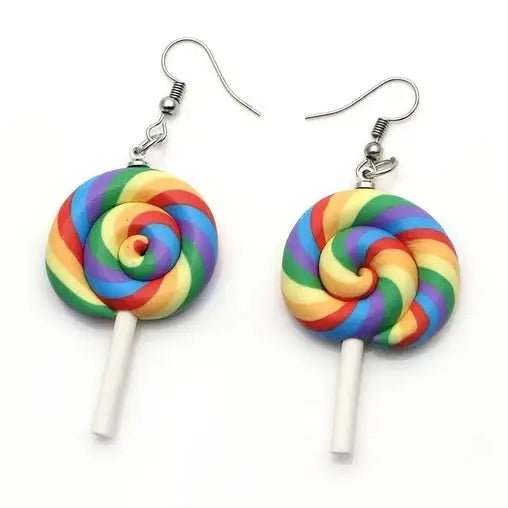 Colorful Polymer Clay Lollipop Rainbow Earrings and Pendant Necklace - Cosparty