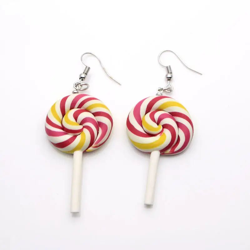 Colorful Polymer Clay Lollipop Rainbow Earrings and Pendant Necklace - Cosparty