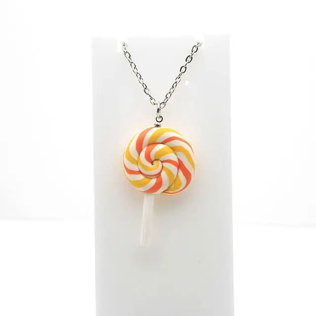 Colorful Polymer Clay Lollipop Rainbow Earrings and Pendant Necklace - Orange Necklace - Jewelry